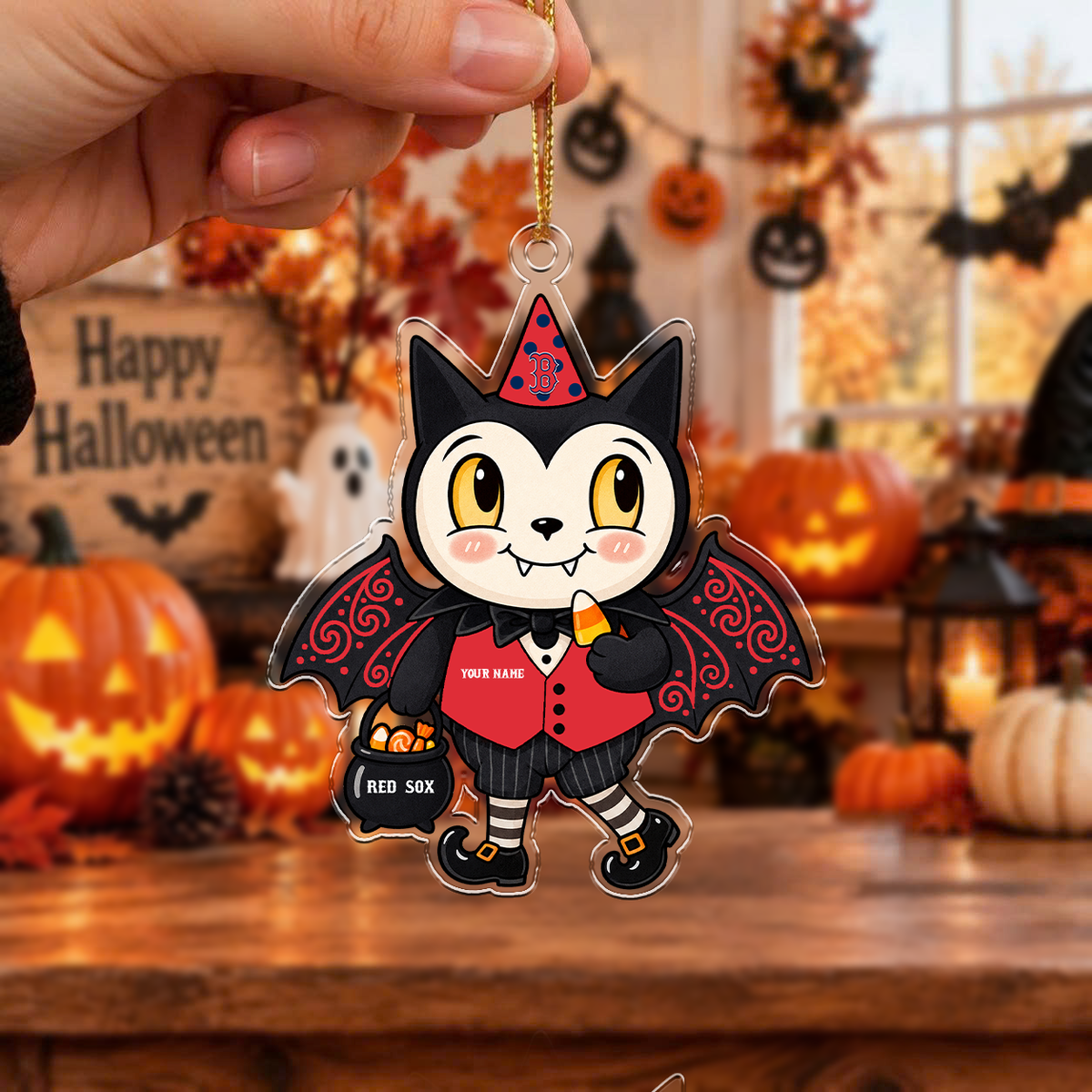 LIMITED EDITION - NEW CUSTOMIZED MLB03 BRS BOSTON RED SOX HALLOWEEN ACRYLIC ORNAMENT