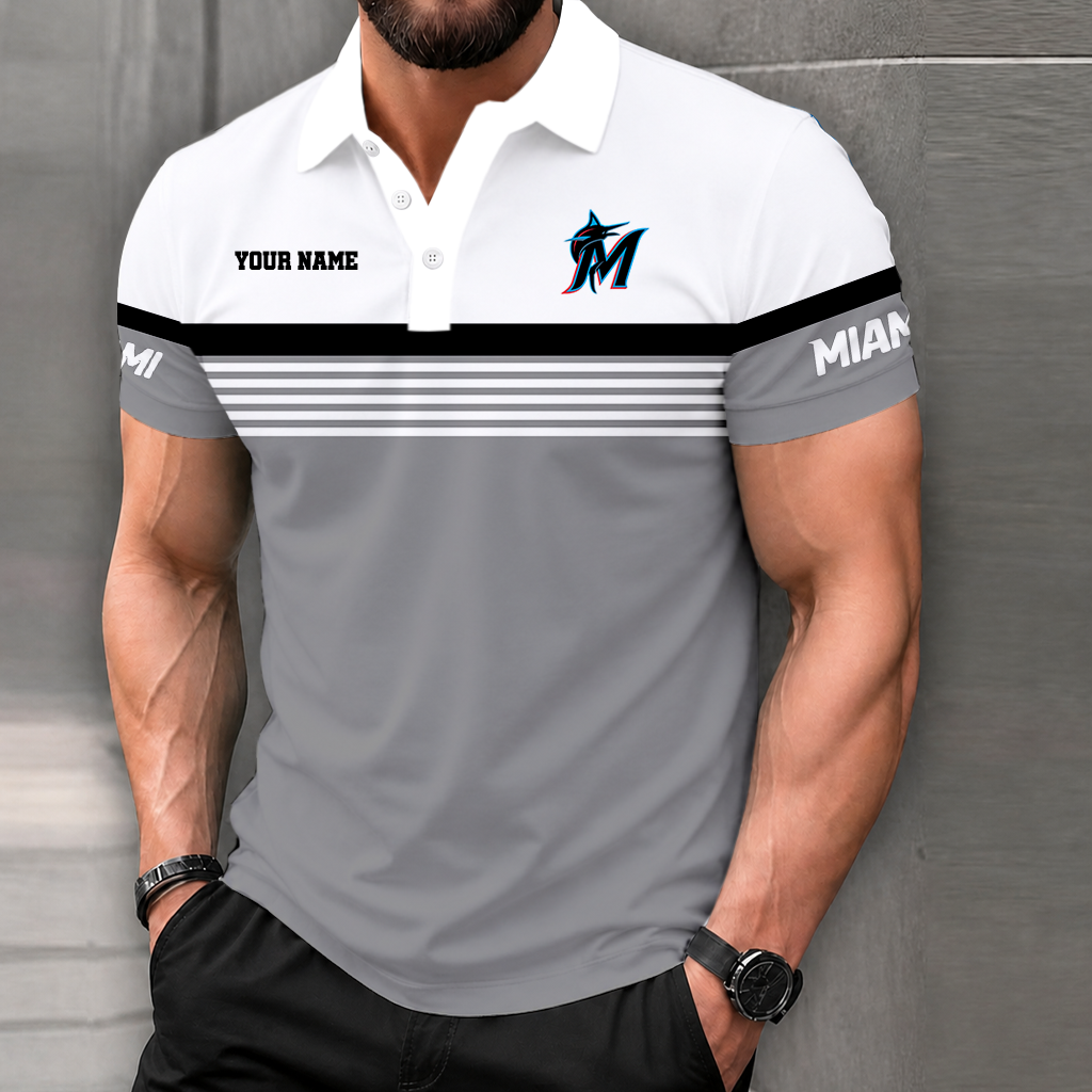 FINAL CLEARANCE - NEW CUSTOMIZED MLB20 MMS MIAMI MARLINS POLO SHIRT