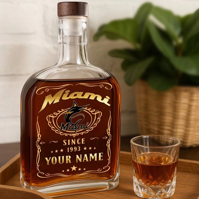 LIMITED EDITION - NEW CUSTOMIZED MLB20 MMS MIAMI MARLINS LUXURY WHISKEY BOTTLE 450ML
