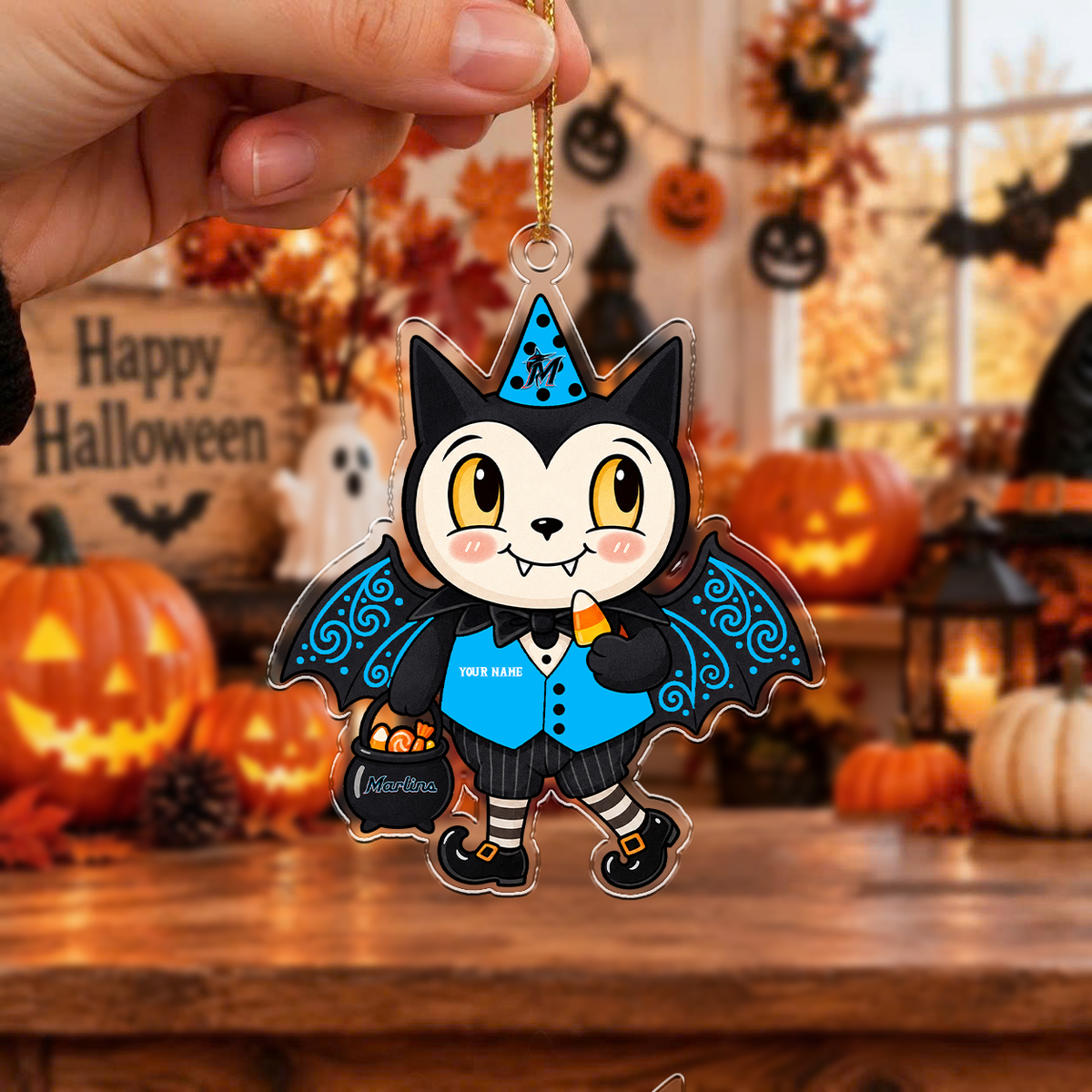 LIMITED EDITION - NEW CUSTOMIZED MLB20 MMS MIAMI MARLINS HALLOWEEN ACRYLIC ORNAMENT