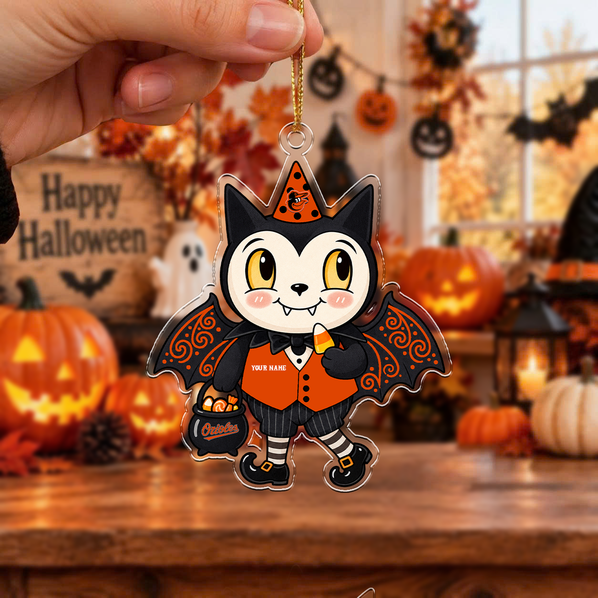 LIMITED EDITION - NEW CUSTOMIZED MLB25 BOS BALTIMORE ORIOLES HALLOWEEN ACRYLIC ORNAMENT