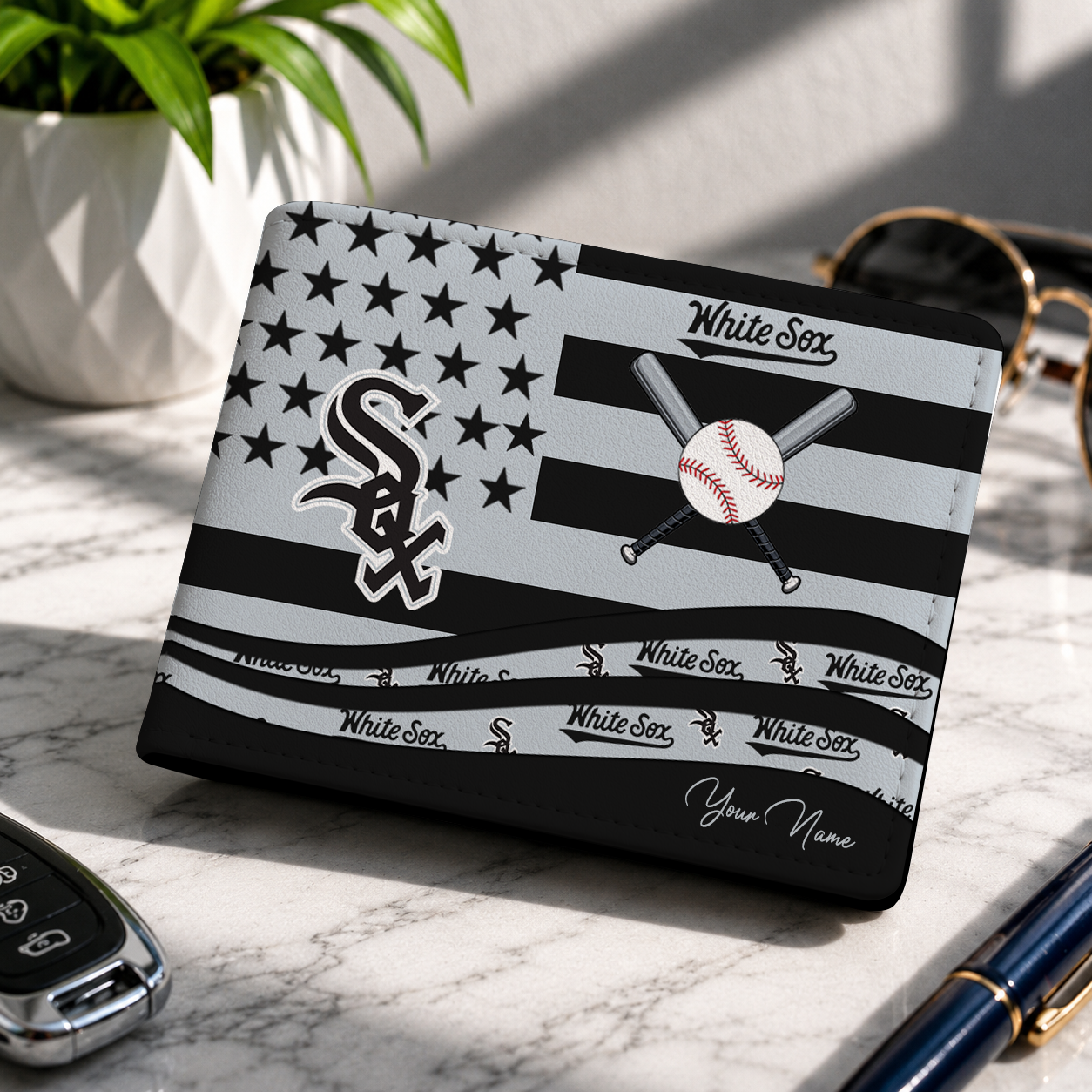 LIMITED EDITION - NEW CUSTOMIZED MLB26 CWS CHICAGO WHITE SOX LEATHER WALLET