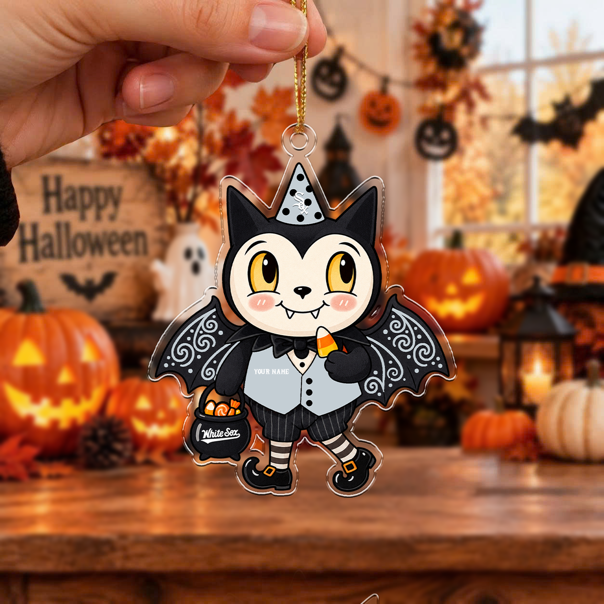 LIMITED EDITION - NEW CUSTOMIZED MLB26 CWS CHICAGO WHITE SOX HALLOWEEN ACRYLIC ORNAMENT