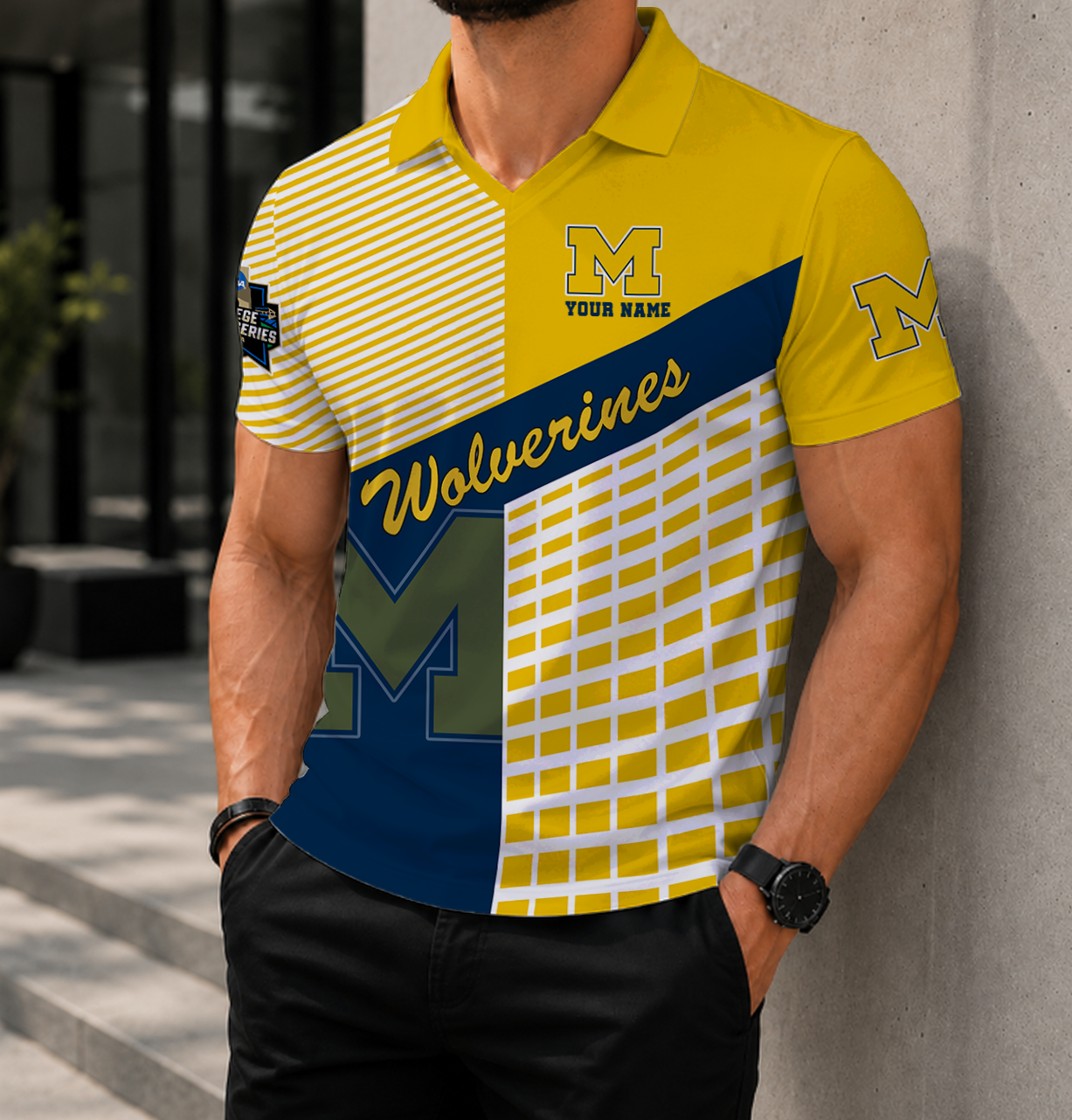 LIMITED EDITION - NEW CUSTOMIZED NCAA CWS01 MIW MICHIGAN WOLVERINES POLO SHIRT