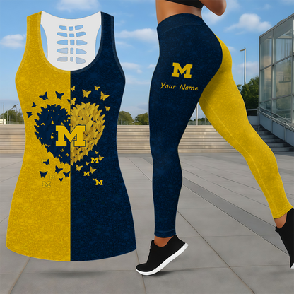 SPECIAL EDITION - NEW CUSTOMIZED NCAA CWS01 MIW MICHIGAN WOLVERINES LEGGINGS & HOLLOW TANK TOP SET