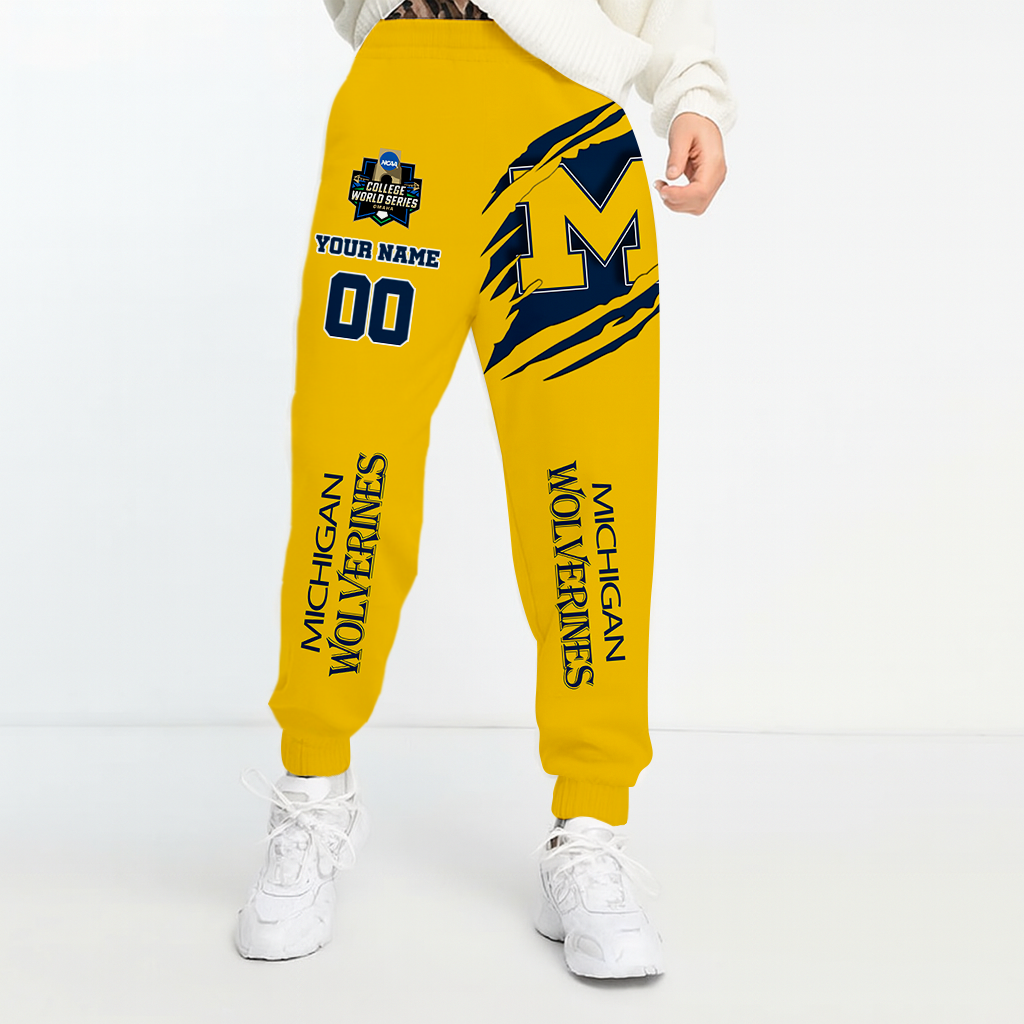 LIMITED EDITION- NEW CUSTOMIZED NCAA CWS01 MIW MICHIGAN WOLVERINES UNISEX LONG PANTS