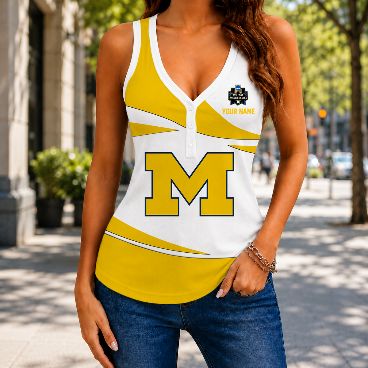 FINAL SALE - NEW CUSTOMIZED NCAA CWS01 MIW MICHIGAN WOLVERINES WOMEN'S V-NECK TANK TOP