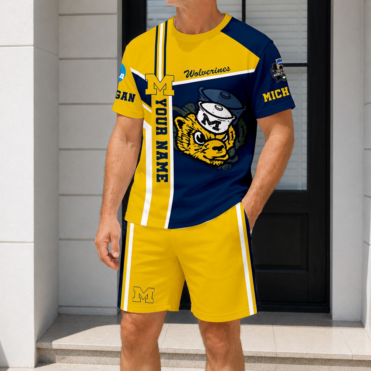 ELITE EDITION - NEW CUSTOMIZED NCAA CWS01 MIW MICHIGAN WOLVERINES T-SHIRT & SHORT PANTS SET