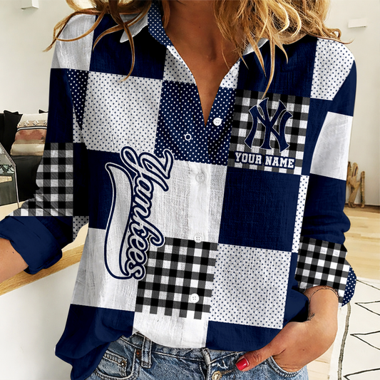 LIMITED EDITION - NEW CUSTOMIZED MLB01 NYY NEW YORK YANKEES WOMEN CASUAL SHIRT FOR FAN