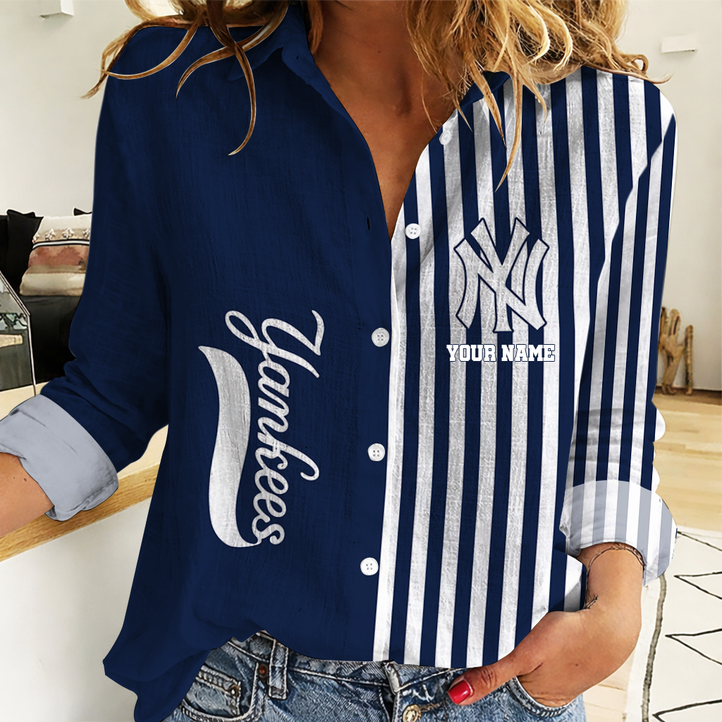 SPECIAL EDITION - NEW CUSTOMIZED MLB01 NYY NEW YORK YANKEES WOMEN CASUAL SHIRT