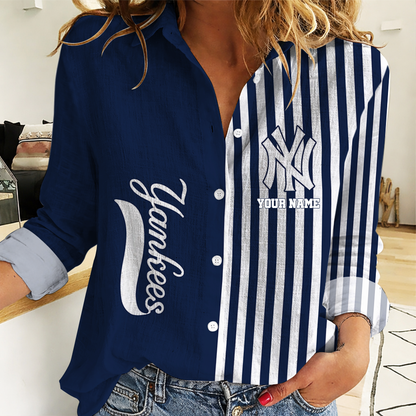 SPECIAL EDITION - NEW CUSTOMIZED MLB01 NYY NEW YORK YANKEES WOMEN CASUAL SHIRT