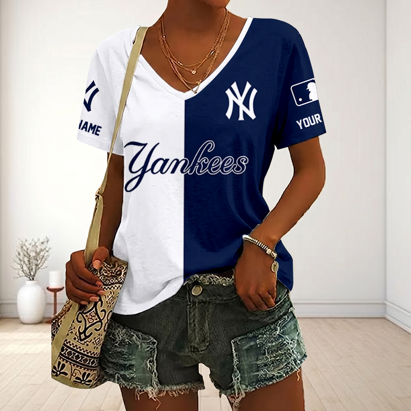 VIRAL EDITION - NEW CUSTOMIZED MLB01 NYY NEW YORK YANKEES V-NECK FEMALE SHIRT