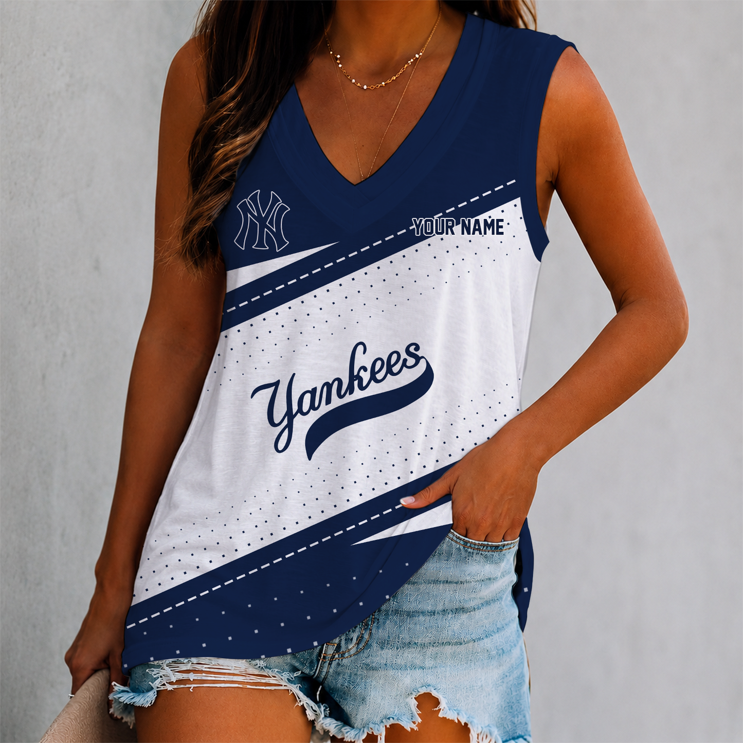 LIMITED EDITION - NEW CUSTOMIZED MLB01 NYY NEW YORK YANKEES WOMEN'S V-NECK TANK TOP