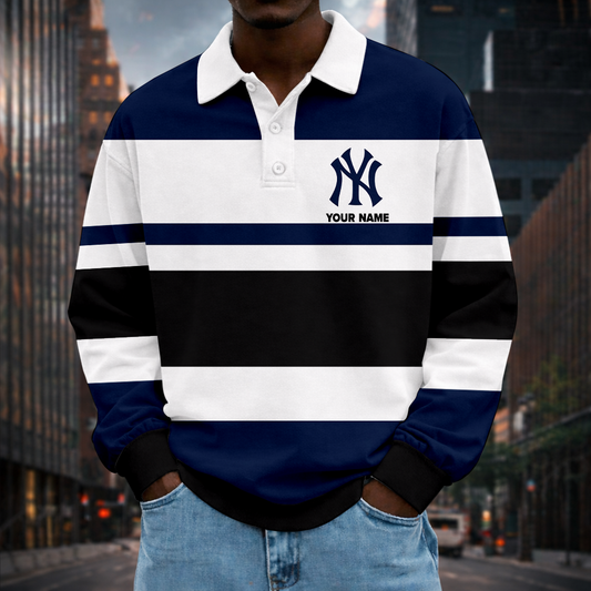 LIMITED EDITION - NEW CUSTOMIZED MLB01 NYY NEW YORK YANKEES MEN LONG SLEEVE POLO