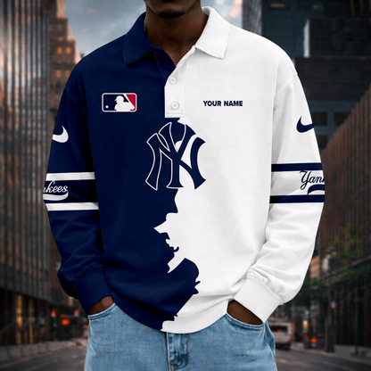 LIMITED EDITION - NEW CUSTOMIZED MLB01 NYY NEW YORK YANKEES MEN LONG SLEEVE POLO