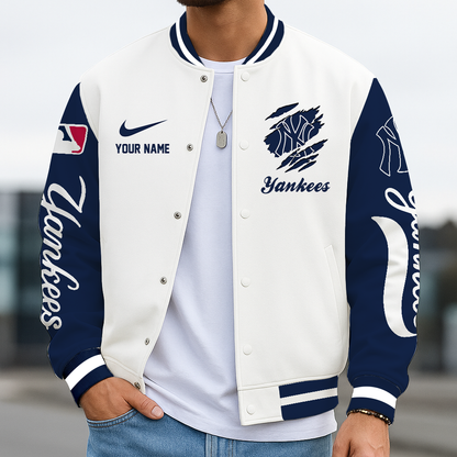 LIMITED EDITION - NEW CUSTOMIZED MLB01 NYY NEW YORK YANKEES BASEBALL JACKET, SATIN VARSITY JACKET