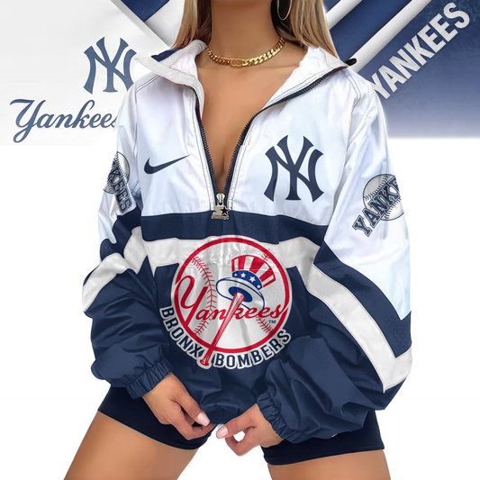 LIMITED EDITION - NEW CUSTOMIZED MLB01 NYY NEW YORK YANKEES V-NECK ZIPPER SWEATSHIRT JACKET