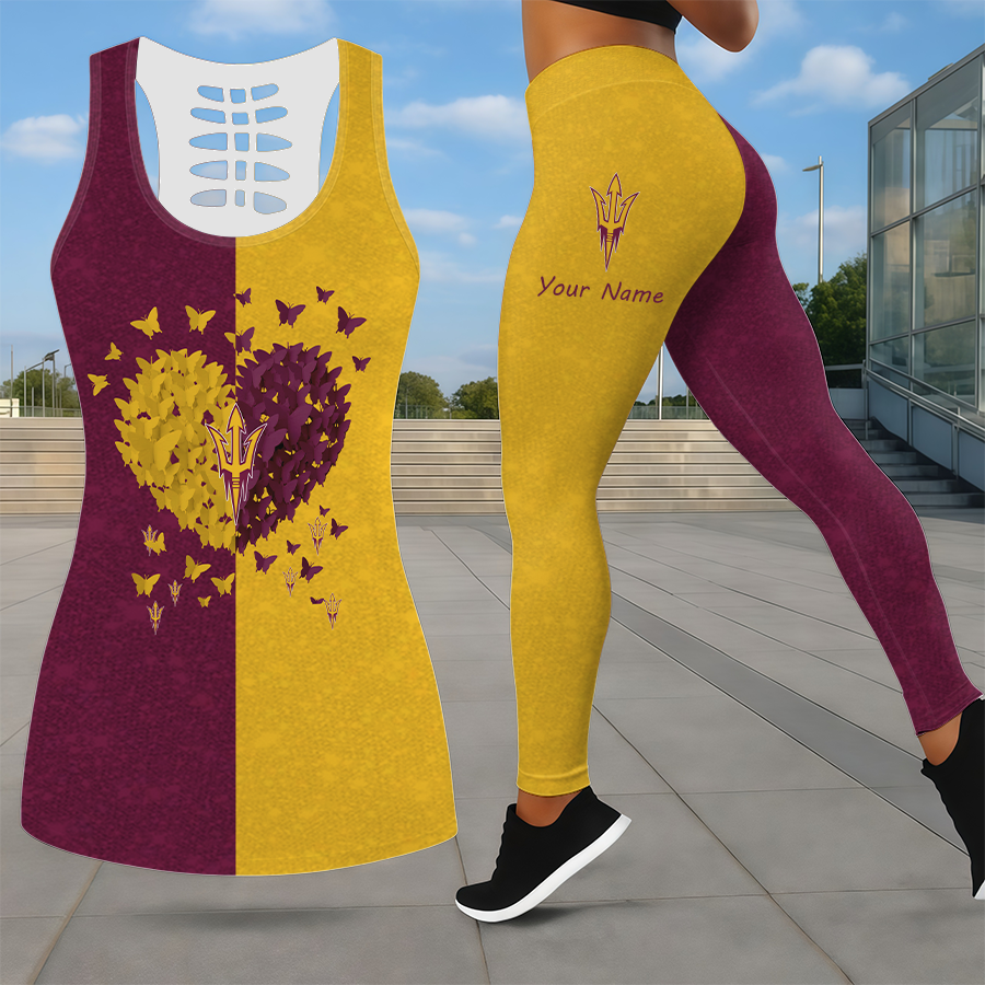 SPECIAL EDITION - NEW CUSTOMIZED NCAA CWS02 ASS ARIZONA STATE SUN DEVILS LEGGINGS & HOLLOW TANK TOP SET