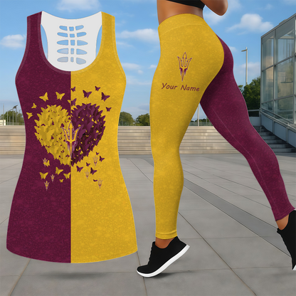 SPECIAL EDITION - NEW CUSTOMIZED NCAA CWS02 ASS ARIZONA STATE SUN DEVILS LEGGINGS & HOLLOW TANK TOP SET