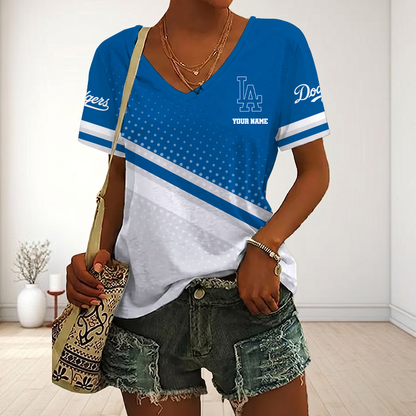 LIMITED EDITION - NEW CUSTOMIZED MLB02 LAD LOS ANGELES DODGERS V-NECK FEMALE SHIRT