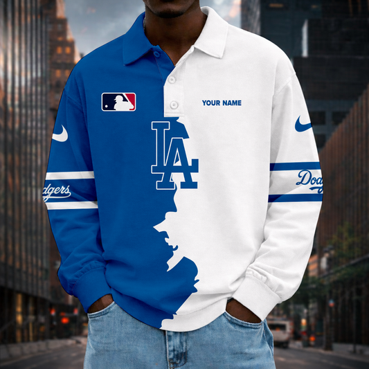 LIMITED EDITION - NEW CUSTOMIZED MLB02 LAD LOS ANGELES DODGERS MEN LONG SLEEVE POLO