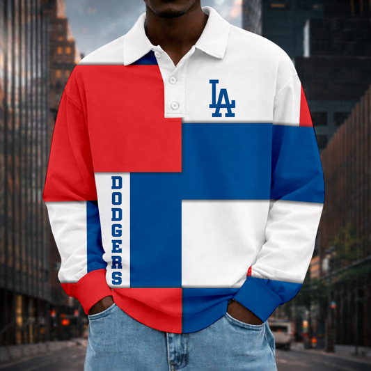 LIMITED EDITION - NEW CUSTOMIZED MLB02 LAD LOS ANGELES DODGERS MEN LONG SLEEVE POLO