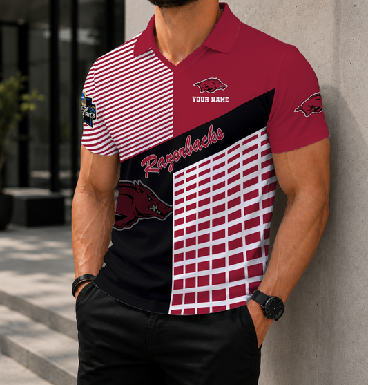 LIMITED EDITION - NEW CUSTOMIZED NCAA CWS03 AKR ARKANSAS RAZORBACKS POLO SHIRT
