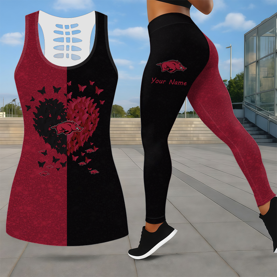SPECIAL EDITION - NEW CUSTOMIZED NCAA CWS03 AKR ARKANSAS RAZORBACKS LEGGINGS & HOLLOW TANK TOP SET