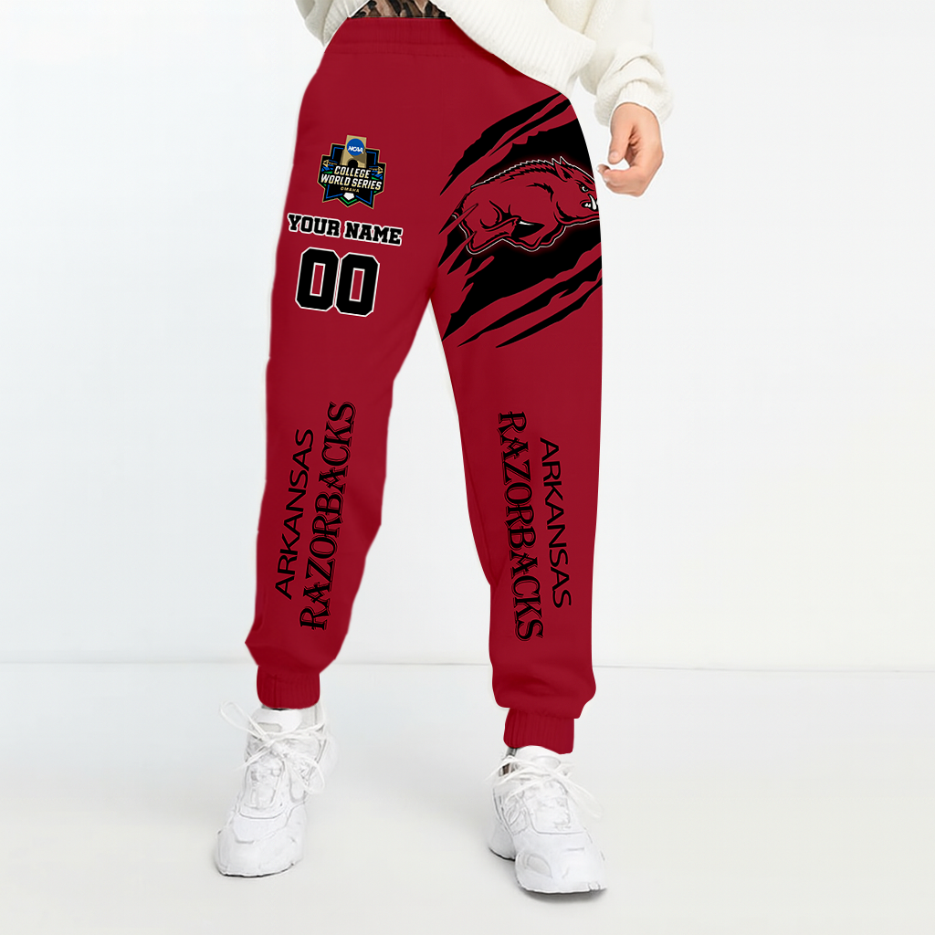 LIMITED EDITION- NEW CUSTOMIZED NCAA CWS03 AKR ARKANSAS RAZORBACKS UNISEX LONG PANTS