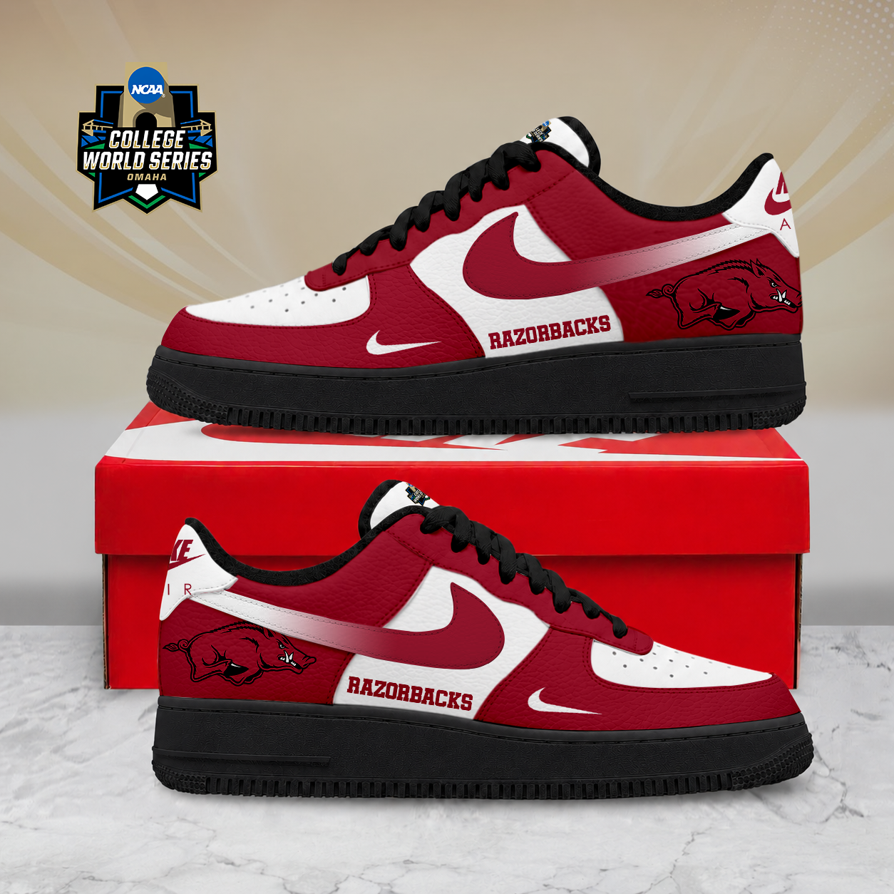 SPECIAL EDITION - NEW CUSTOMIZED NCAA CWS03 AKR ARKANSAS RAZORBACKS AF1 SHOES