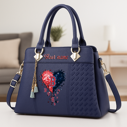 LIMITED EDITION - NEW CUSTOMIZED MLB03 BRS BOSTON RED SOX ZIP HANDBAG MULTICOLOR