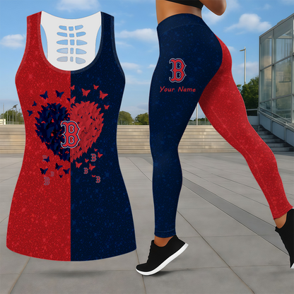 LIMITED EDITION - NEW CUSTOMIZED MLB03 BRS BOSTON RED SOX LEGGINGS & HOLLOW TANK TOP SET
