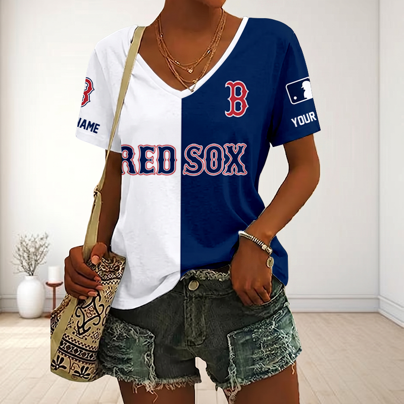 VIRAL EDITION - NEW CUSTOMIZED MLB03 BRS BOSTON RED SOX V-NECK FEMALE SHIRT