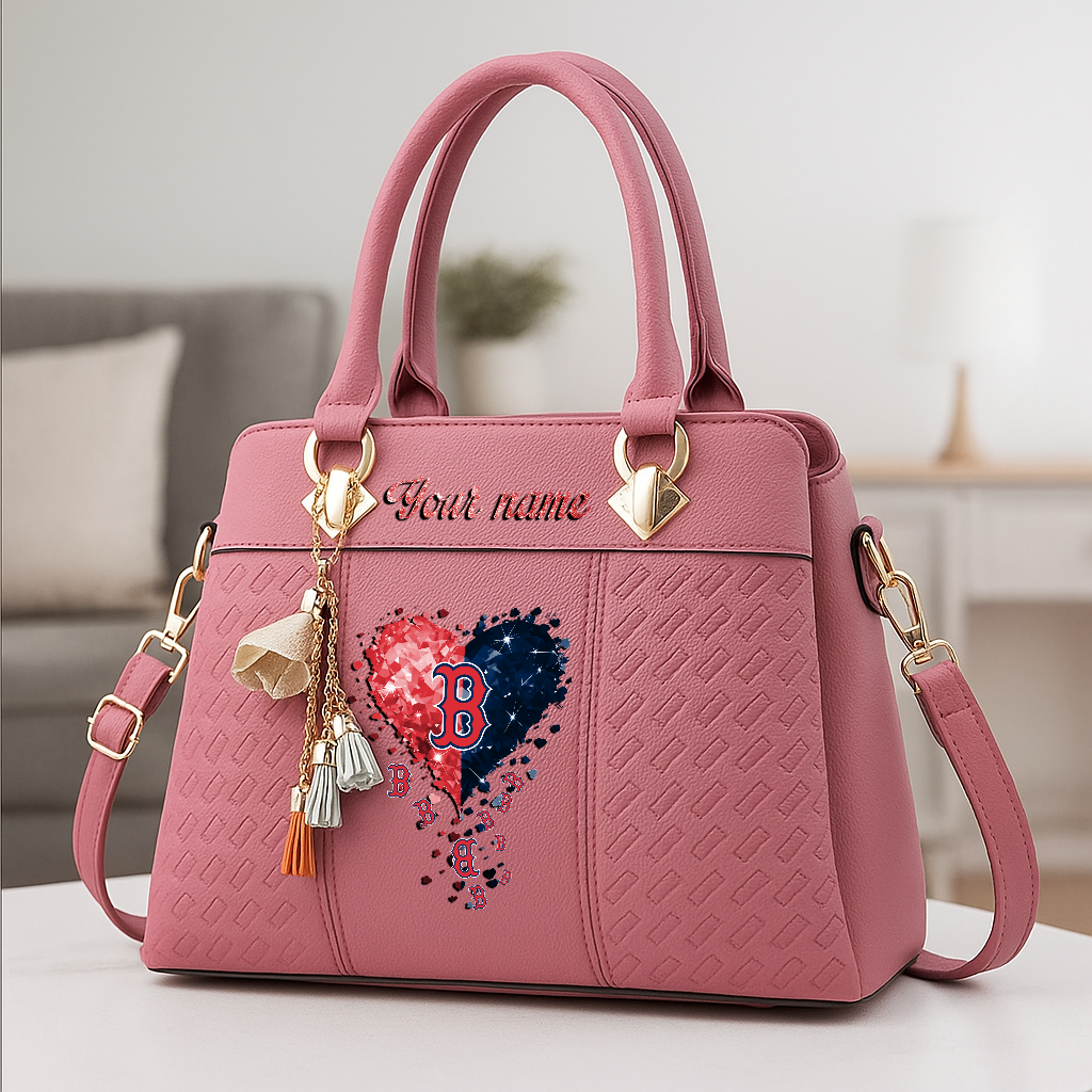 LIMITED EDITION - NEW CUSTOMIZED MLB03 BRS BOSTON RED SOX ZIP HANDBAG MULTICOLOR