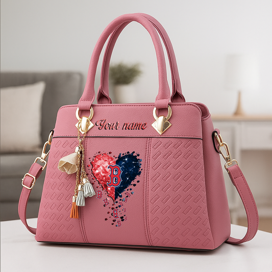 LIMITED EDITION - NEW CUSTOMIZED MLB03 BRS BOSTON RED SOX ZIP HANDBAG MULTICOLOR