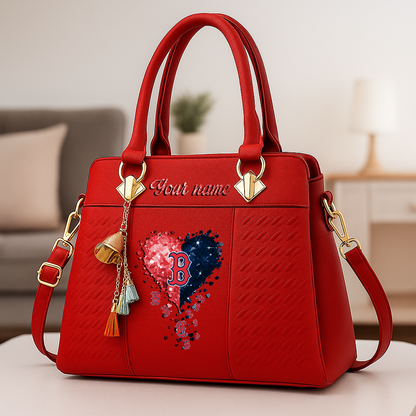 LIMITED EDITION - NEW CUSTOMIZED MLB03 BRS BOSTON RED SOX ZIP HANDBAG MULTICOLOR