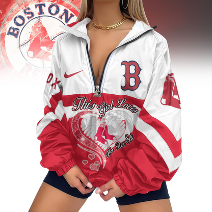 LIMITED EDITION - NEW CUSTOMIZED MLB03 BRS BOSTON RED SOX V-NECK ZIPPER JACKET
