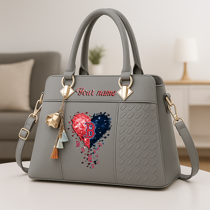 LIMITED EDITION - NEW CUSTOMIZED MLB03 BRS BOSTON RED SOX ZIP HANDBAG MULTICOLOR