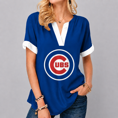 EXCLUSIVE EDITION - NEW CUSTOMIZED MLB04 CCS CHICAGO CUBS V-NECK FEMALE SHIRT