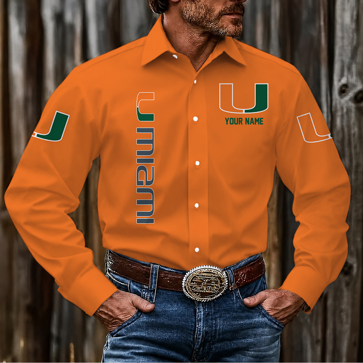 LIMITED EDITION - NEW CUSTOMIZED NCAA CWS04 MIH MIAMI HURRICANES MEN'S LONG SLEEVE BUTTON-UP SHIRT