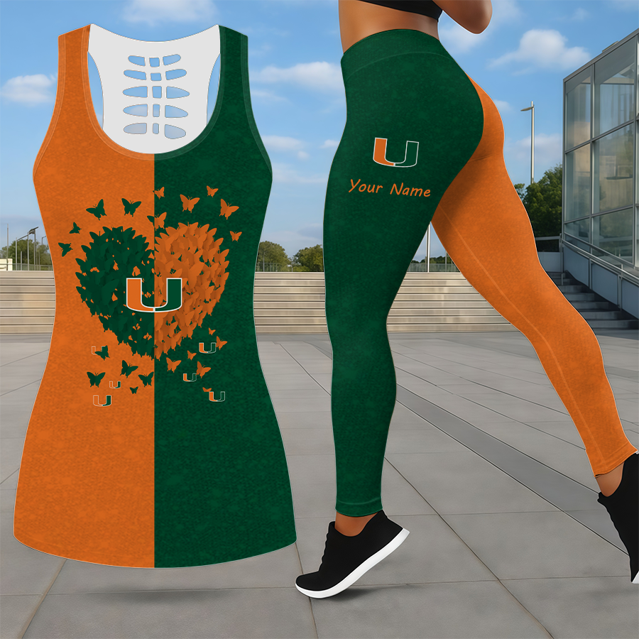 SPECIAL EDITION - NEW CUSTOMIZED NCAA CWS04 MIH MIAMI HURRICANES LEGGINGS & HOLLOW TANK TOP SET