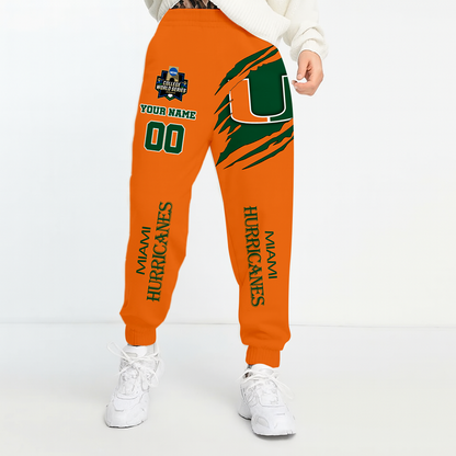 LIMITED EDITION- NEW CUSTOMIZED NCAA CWS04 MIH MIAMI HURRICANES UNISEX LONG PANTS