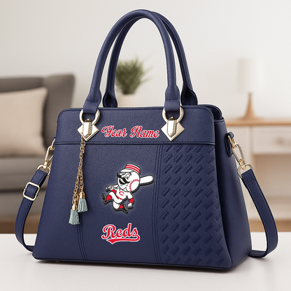 LIMITED EDITION - NEW CUSTOMIZED MLB05 CRS CINCINNATI REDS ZIP HANDBAG MULTICOLOR