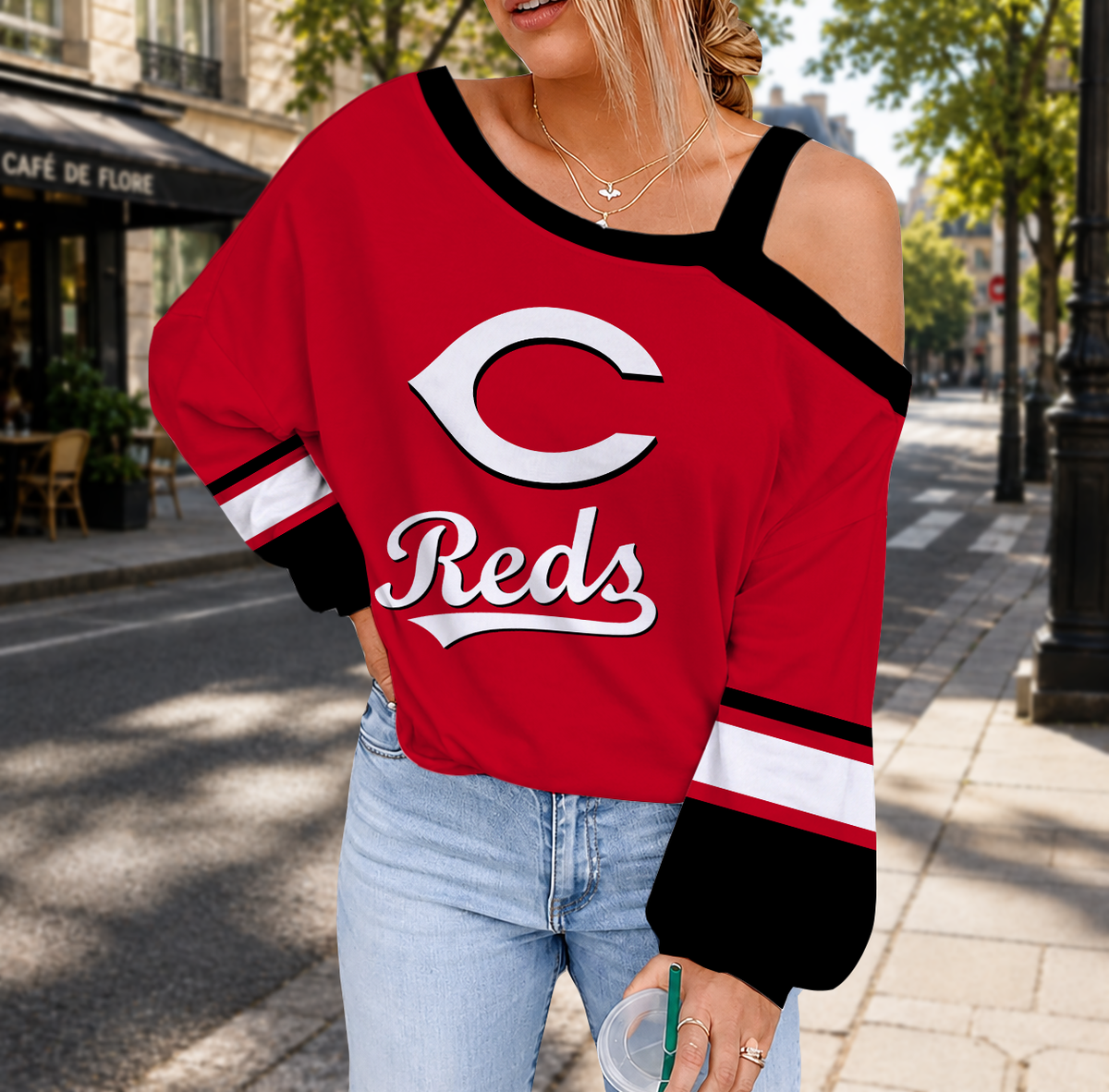 FINAL SALE - NEW CUSTOMIZED MLB05 CRS CINCINNATI REDS DROP SHOULDER SWEATSHIRT