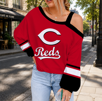 FINAL SALE - NEW CUSTOMIZED MLB05 CRS CINCINNATI REDS DROP SHOULDER SWEATSHIRT