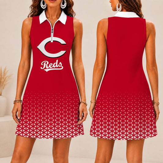 FINAL SALE - NEW CUSTOMIZED MLB05 CRS CINCINNATI REDS WOMEN'S ZIP SLEEVELESS POLO DRESS