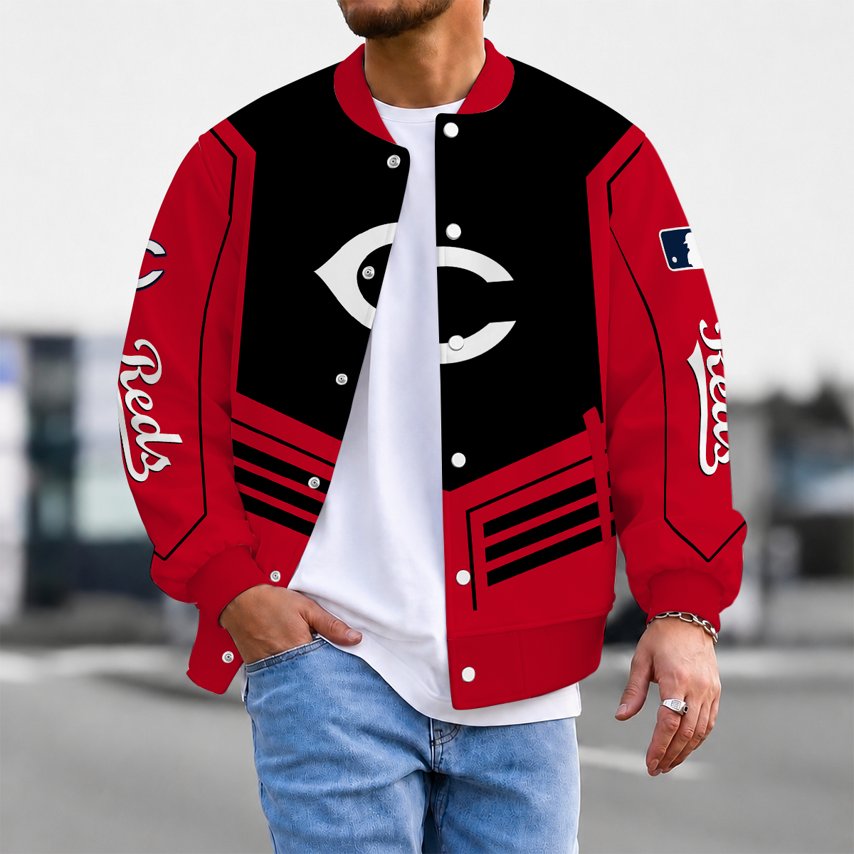 FLASH SALE - NEW CUSTOMIZED MLB05 CRS CINCINNATI REDS SATIN VARSITY & BASEBALL JACKET