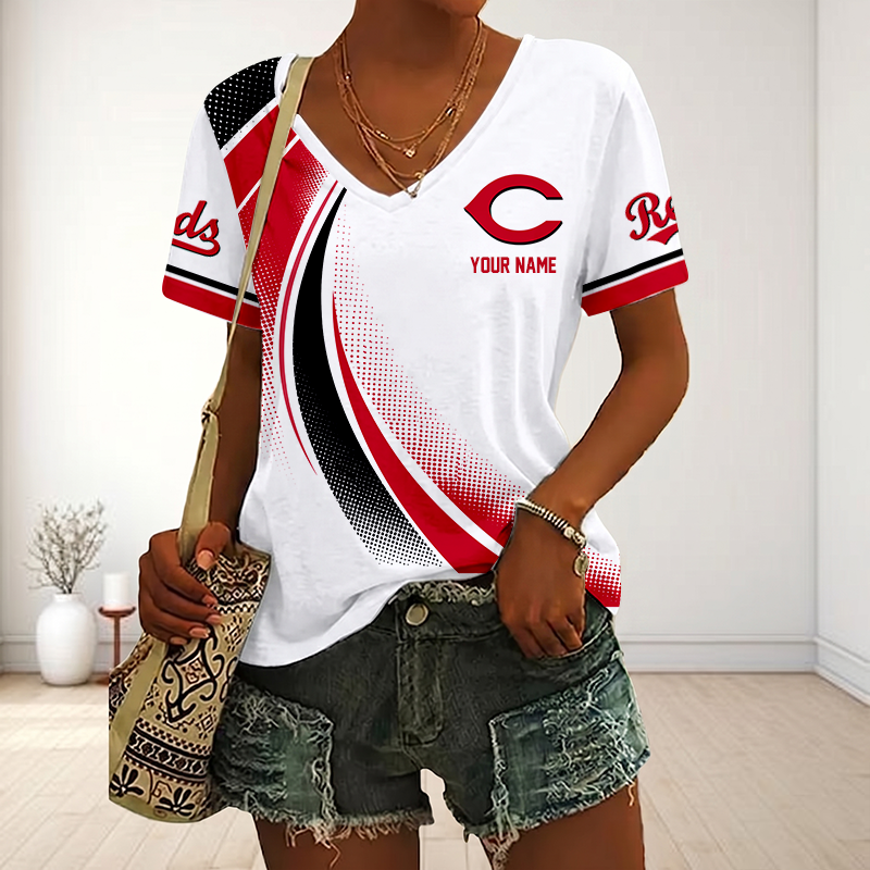 LIMITED EDITION - NEW CUSTOMIZED MLB05 CRS CINCINNATI REDS V-NECK FEMALE SHIRT