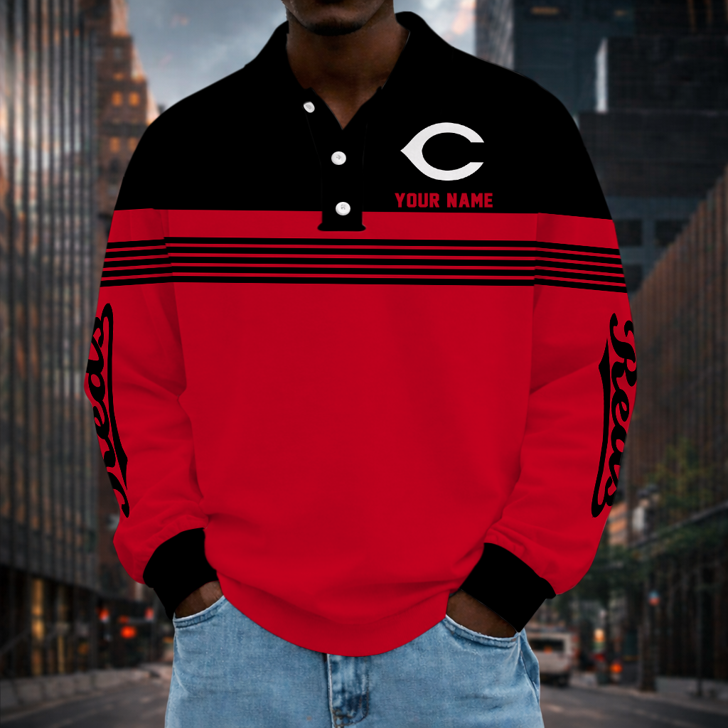 VIRAL EDITION - NEW CUSTOMIZED MLB05 CRS CINCINNATI REDS MEN'S LONG SLEEVE POLO
