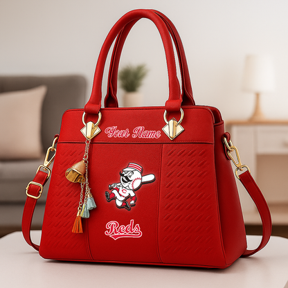 LIMITED EDITION - NEW CUSTOMIZED MLB05 CRS CINCINNATI REDS ZIP HANDBAG MULTICOLOR